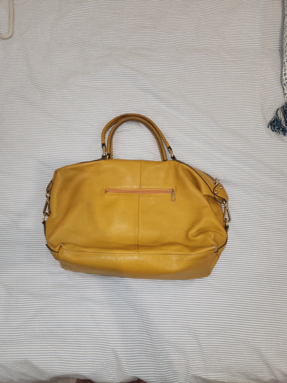 Ora Delphine Mustard Yellow Leather Tote Satchel - Picture 2 of 12